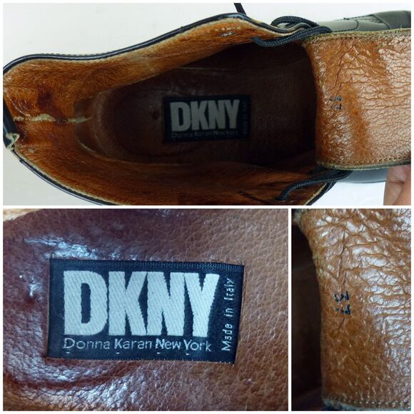 VTG DKNY Chukka Boots Women 37 6.5 US Black Leather Lace up Made in Italy Y2K - Picture 6 of 15